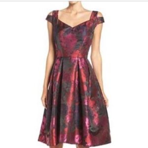Maggy London cold shoulder floral dress.